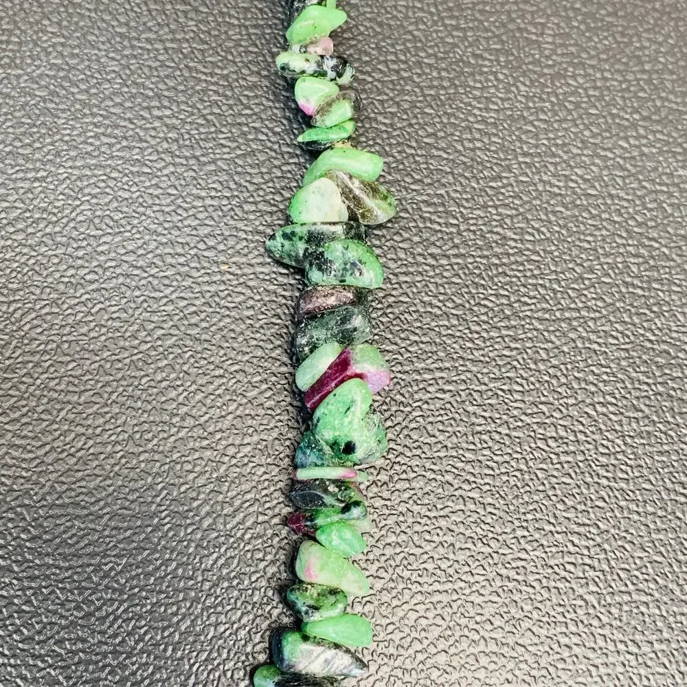 Natural Ruby Zoisite Long Gemstone Necklace | 32” Green Stone Strand